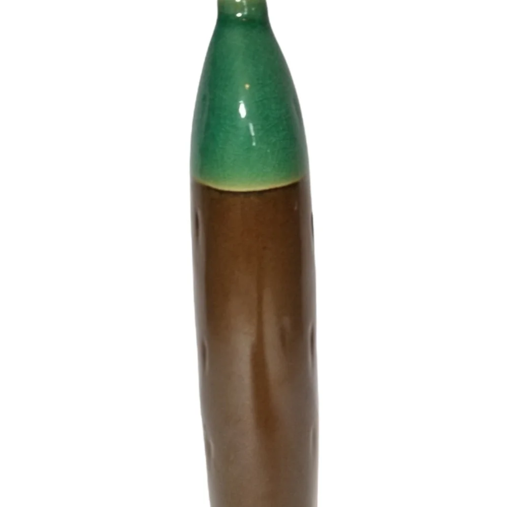 Hosley Potteries tall brown & green glazed ceramic bud vase